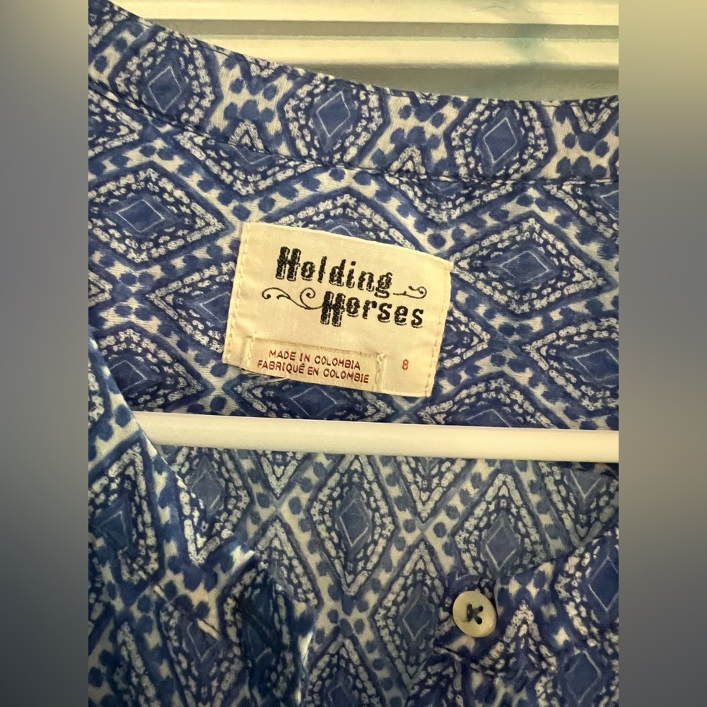 Women’s Holding Horses Indigo Geometric Button Down Shirt - Picture 2 of 5
